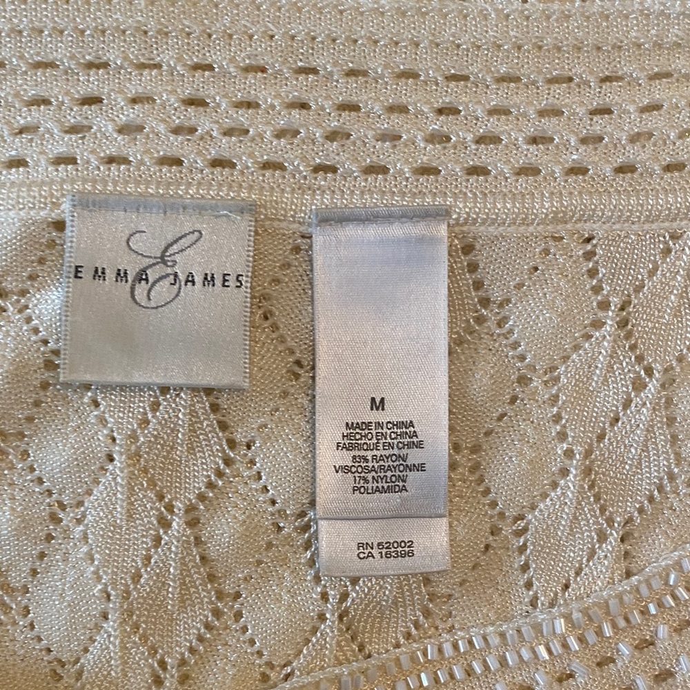 Emma James Cream Beaded Knit Sweater Size M | Feminine Boho Chic Lightweight - Picture 8 of 11